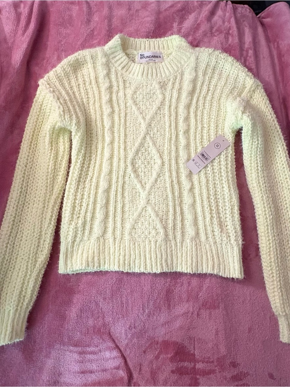 No Boundaries Cream Cable Crewneck Sweater